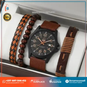 Coffret montre de luxe à Quartz classique pour hommes d’affaires + couronne +perles + Bracelet en nylon tissé